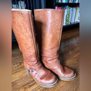 Vintage Tall Leather Stacked Heel Boots